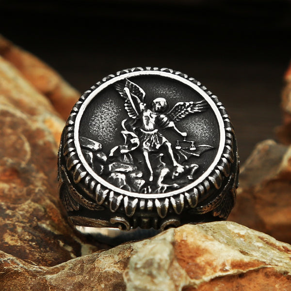 Vintage Stainless Steel St Michael Ring For Men Women Punk Fashion Cross Biker Rings