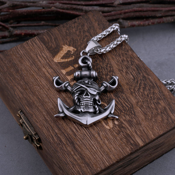 Vintage Pirate Skull Belt Pirate Double Sword Necklace Men's