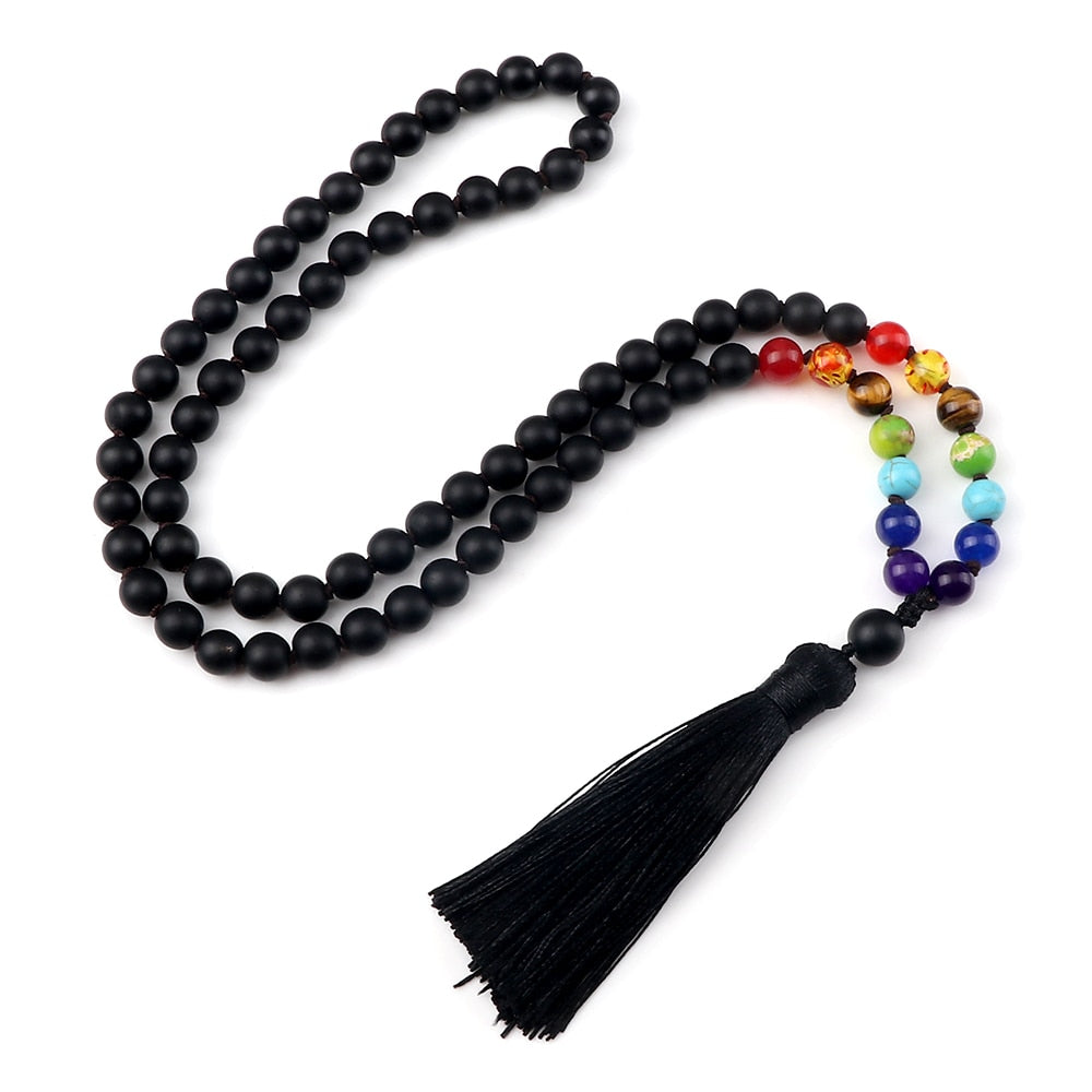 Men Black Beads Prayer Necklaces Women 108 Mala Natural Stone Beaded Stretch Necklaces