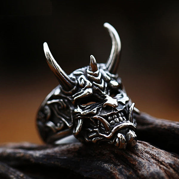 Vintage Prajna Mask Ring Men's Domineering Stainless Steel Ring