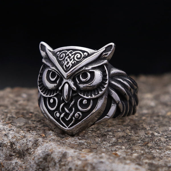 Vintage Stainless Steel Odin Nordic Owl Head Rings For Men Women