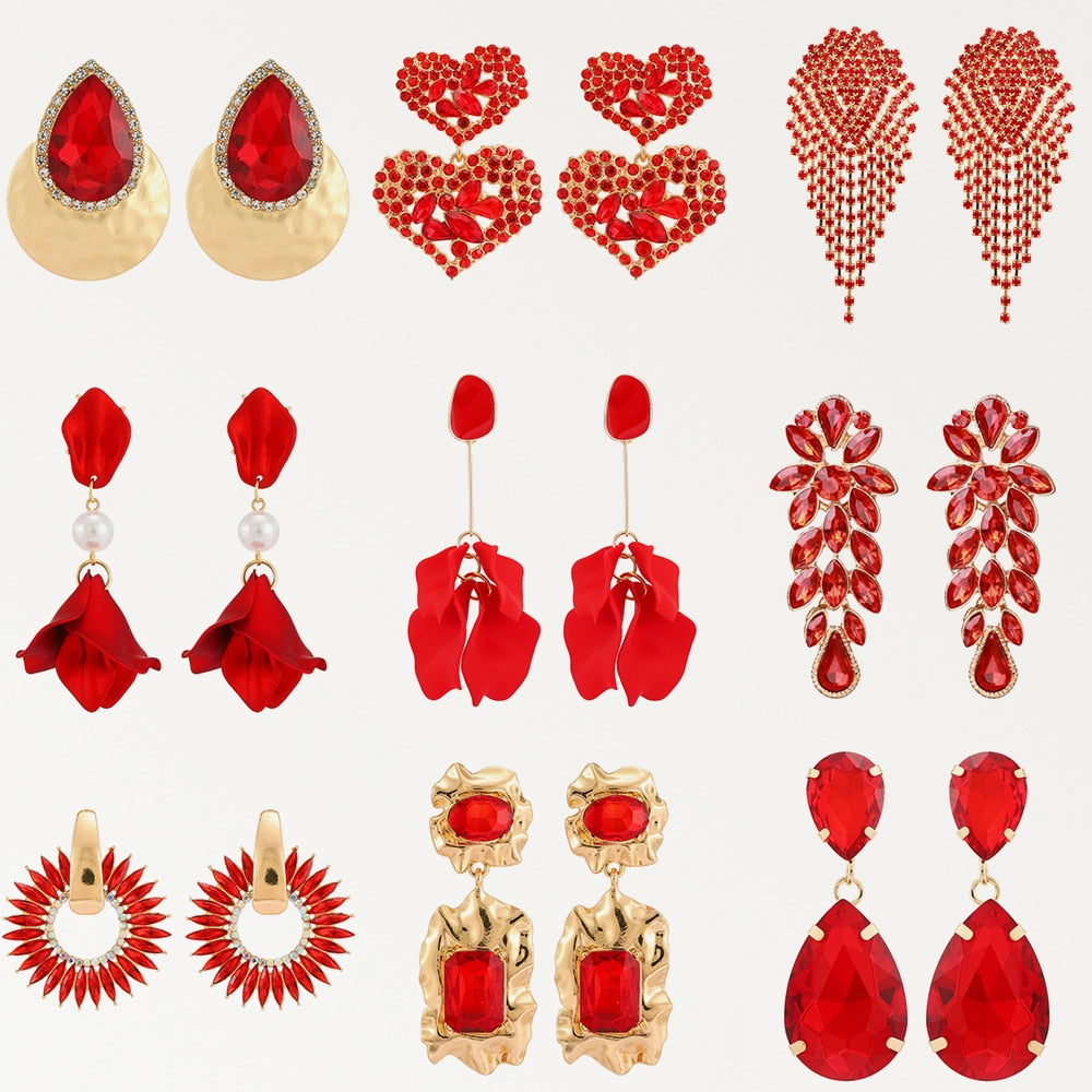 Red Dangle Drop Earrings For Women