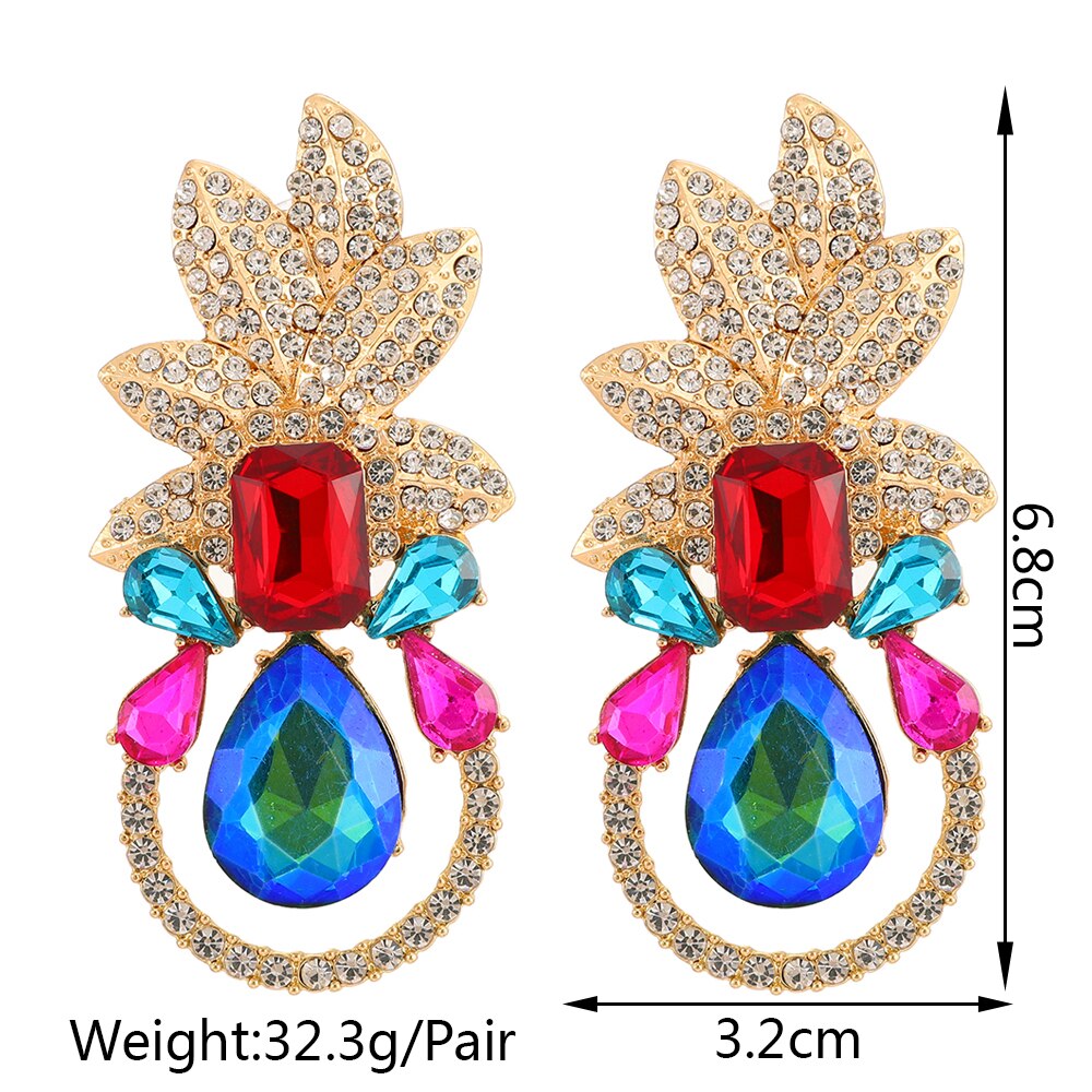 Fashion Metal Leaves Drop Earring For Women Crystal Dangle Earrings For Women