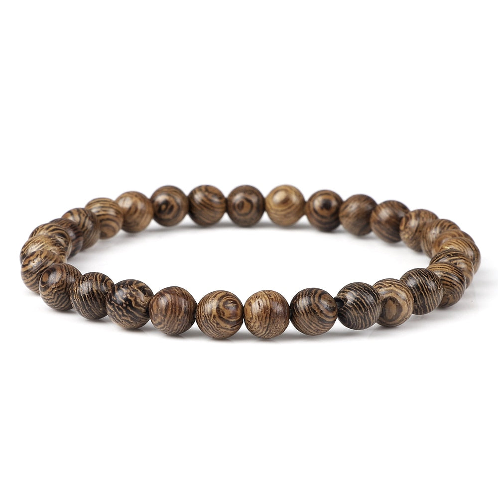 Vintage Men Bracelet 6 8 10 12mm Natural Wood Bead Tibetan Buddha Bracelet