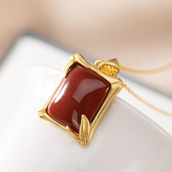 Original design inlaid southern red tourmaline pendant necklace