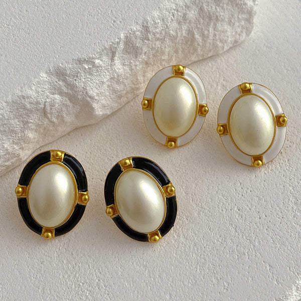 Korean Pearl Oval Stud Earrings 2023 New Statement Retro Earings For Women