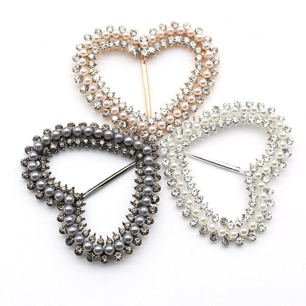 2Pcs/Lot 39*46MM Alloy Pearl Heart Shape Shoe Buckle Hand Sewing Ribbon Wedding Decoration