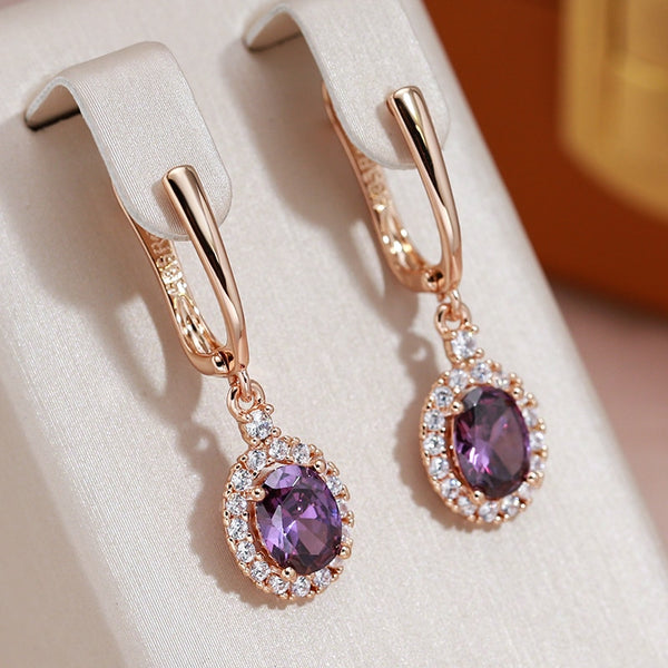 Luxury Full Zircon Purple Pendant Women Earrings