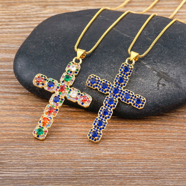 Classic Creative Design 6 Colors Cross Pendant Necklace Exquisite Shine Zircon Chain