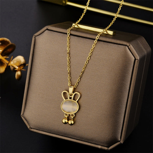 Stainless Steel cute Rabbit Pendant necklace for fashion opal Choker necklace