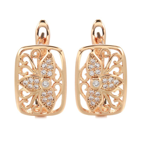 New Luxury Hollow Trefoil Zircon Earrings for Women