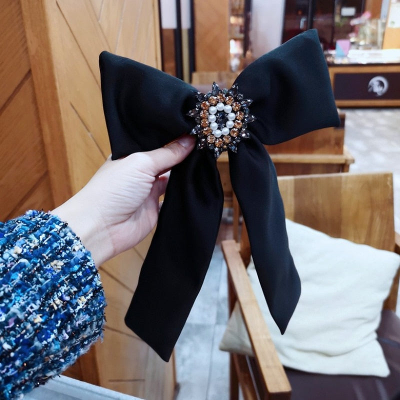 Handmade Balck Fabric Big Bow Brooch