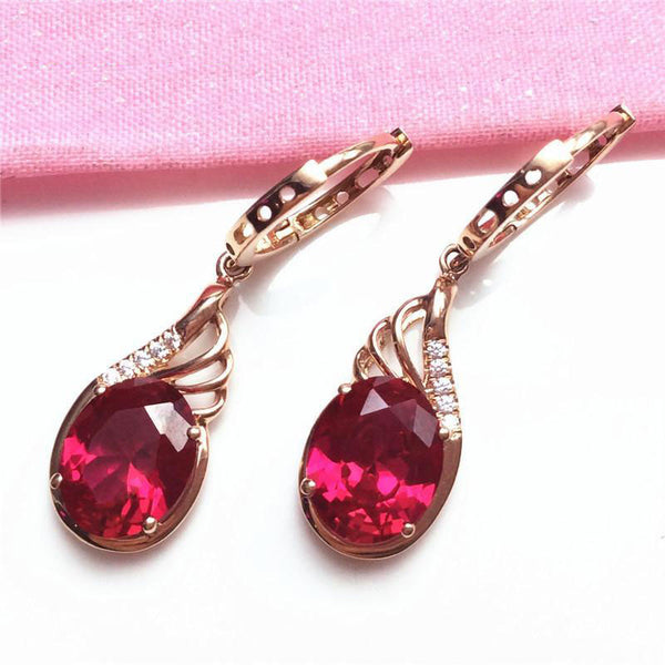 585 purple gold plated rose gold inlaid ruby geometric earrings for women