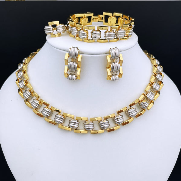 Dubai Gold Color Jewelry Sets Cuban Necklace And Earrings For Women