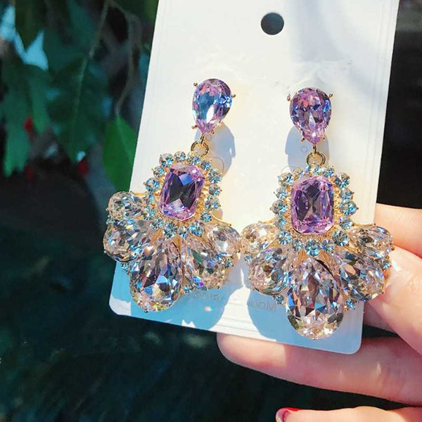 New Bohemia Amethyst Crystal Drop Earrings Geometric Rhinestones Dangle Earrings