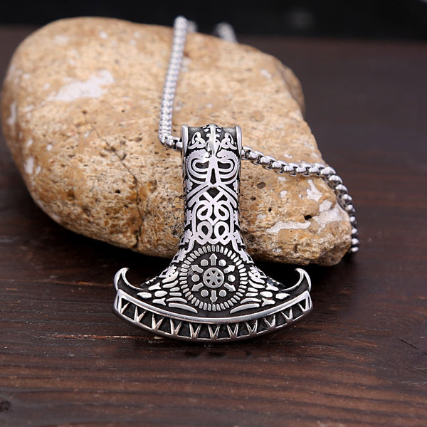 Vintage Viking Axe Pendant Necklace For Men Stainless Steel Creative Sunflower Necklaces