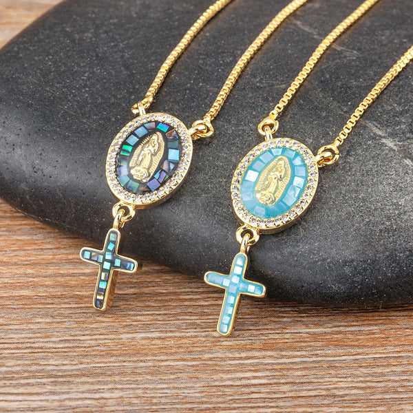 Fashion Gold Plated Cross Shape Virgin Mary Pendant Necklace For Women