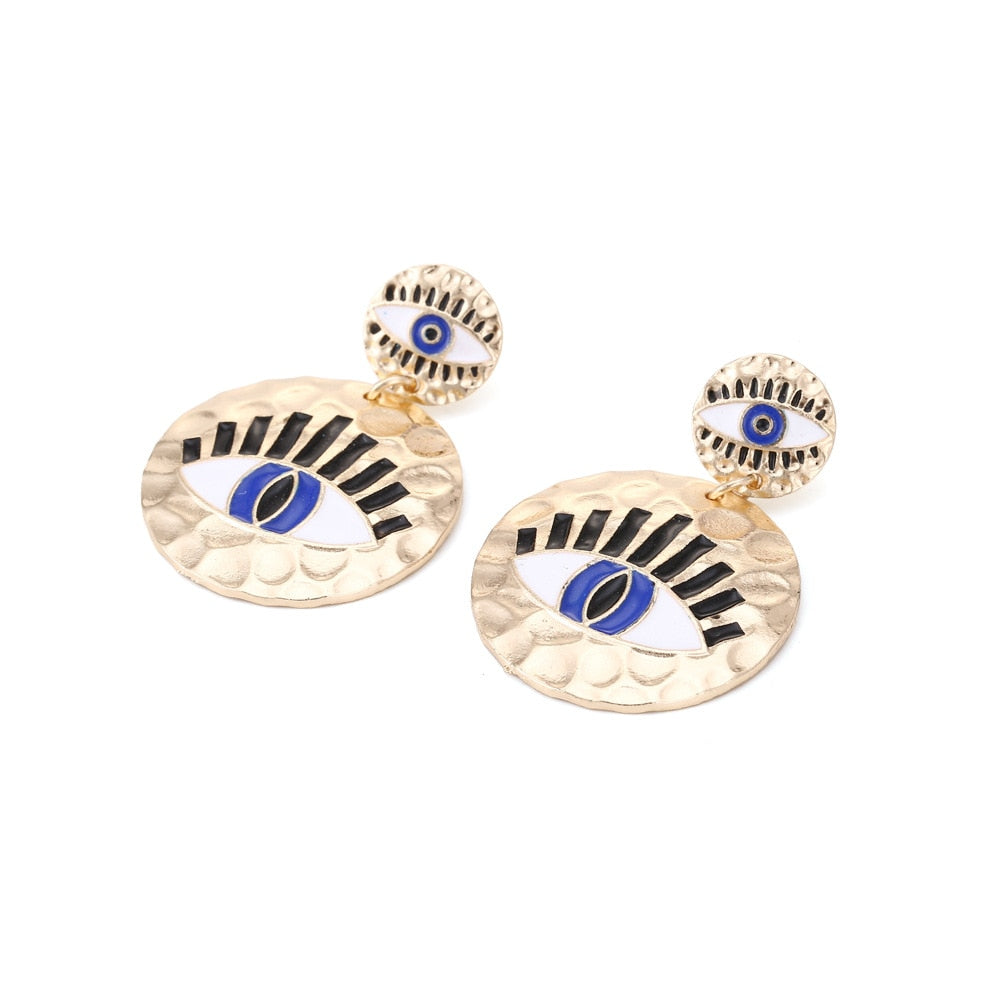 New Round Metal Evil Eye Drop Earrings Statement Dangle Earring