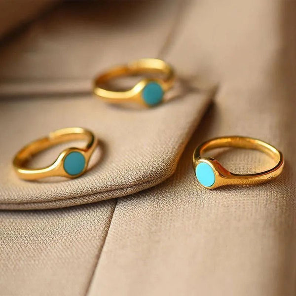 Autumn new style inlaid blue turquoise opening adjustable ring