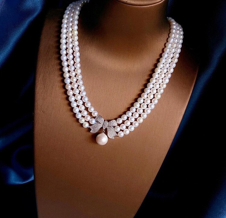 Korean Elegant Pearl Beads Three Floors Necklace for Women