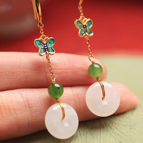 Natural Hetian jade round earrings for women