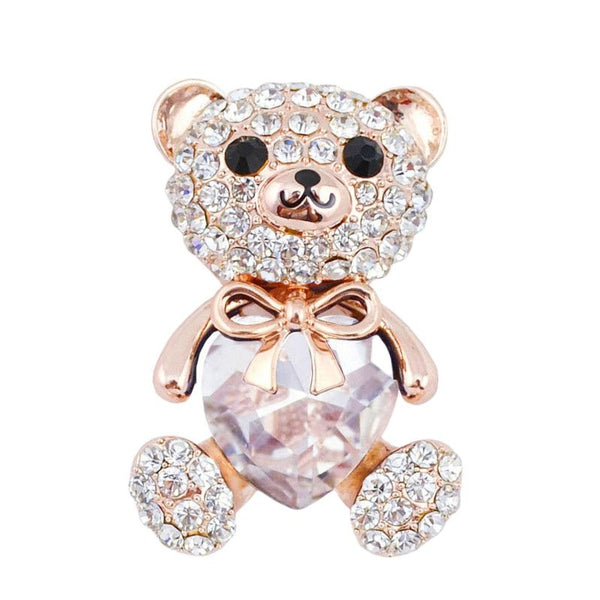 3 Colors Choose Big Crystal Heart Bear Brooch Cute Animal Pins for Women