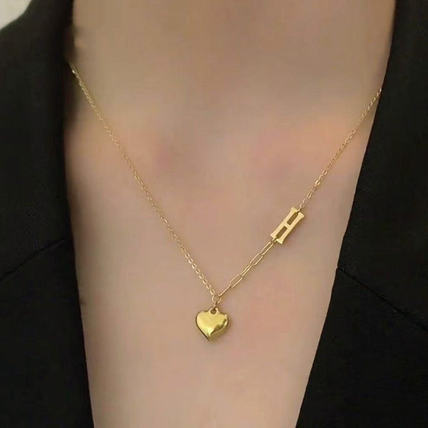 Gold Color Lover Retro Love Heart Charm Chain Necklace pendant for women