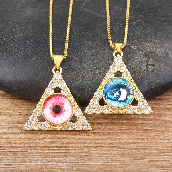 7 Styles Minimalist Turkish Evil Eye Triangle Pendant Necklaces For Women