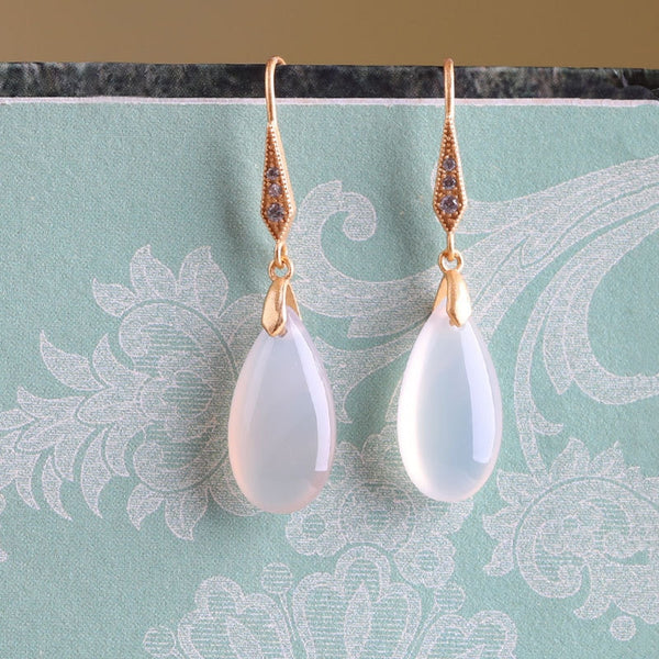 Simple Natural ice chalcedony water-drop earrings for women