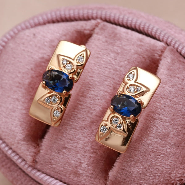 Elegant Geometric Square Sun Flower Embossed Blue Zircon Women's Earrings