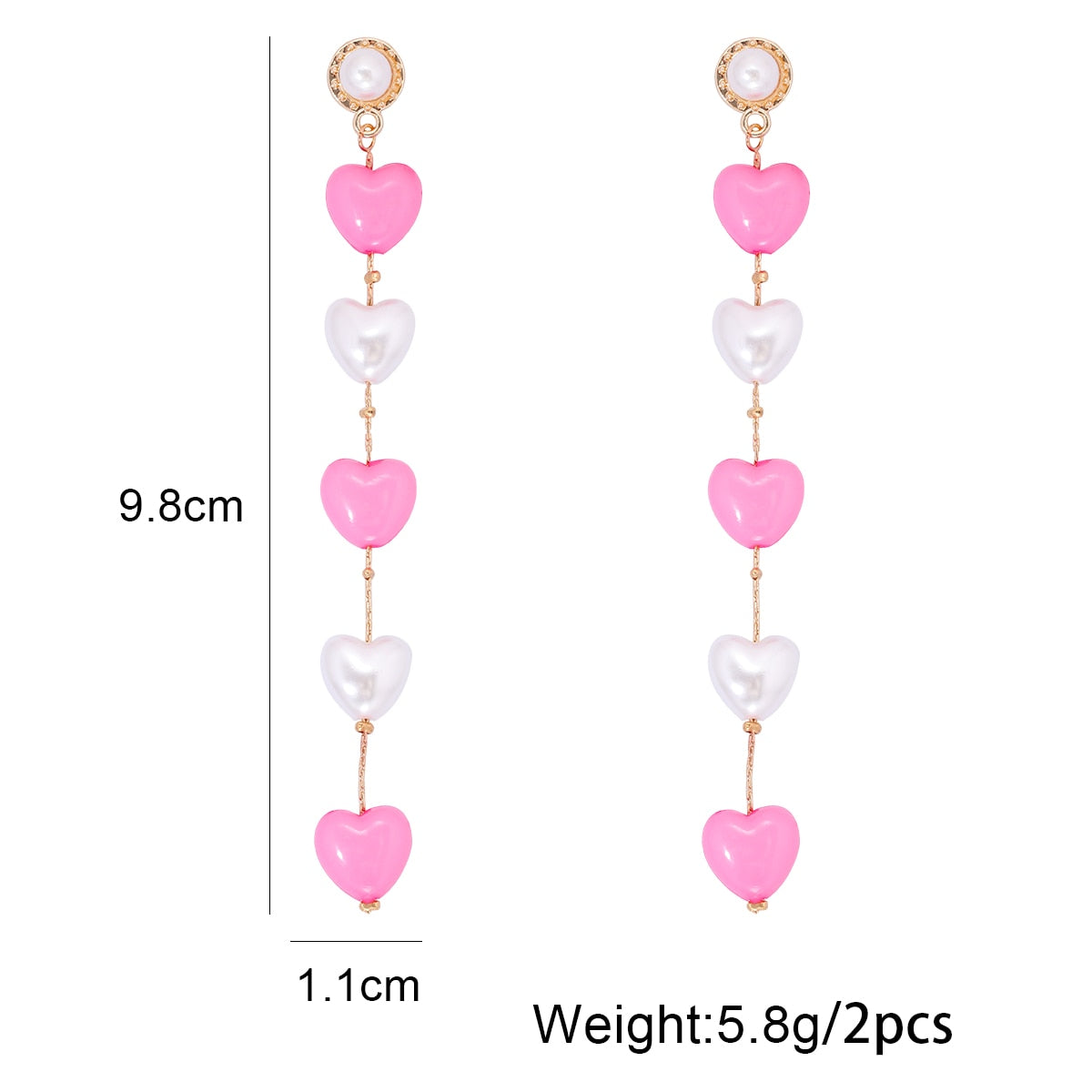 New Summer Cute Pink Heart Tassel Earrings Acrylic Pearl Drop Dangle Earrings