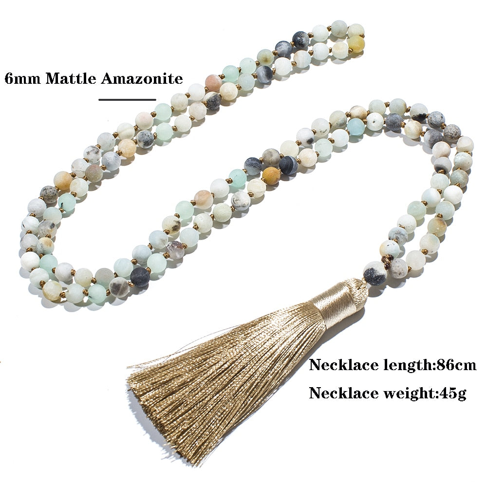 6mm Matte Amazonite Knotted 108 Mala Beads Necklace