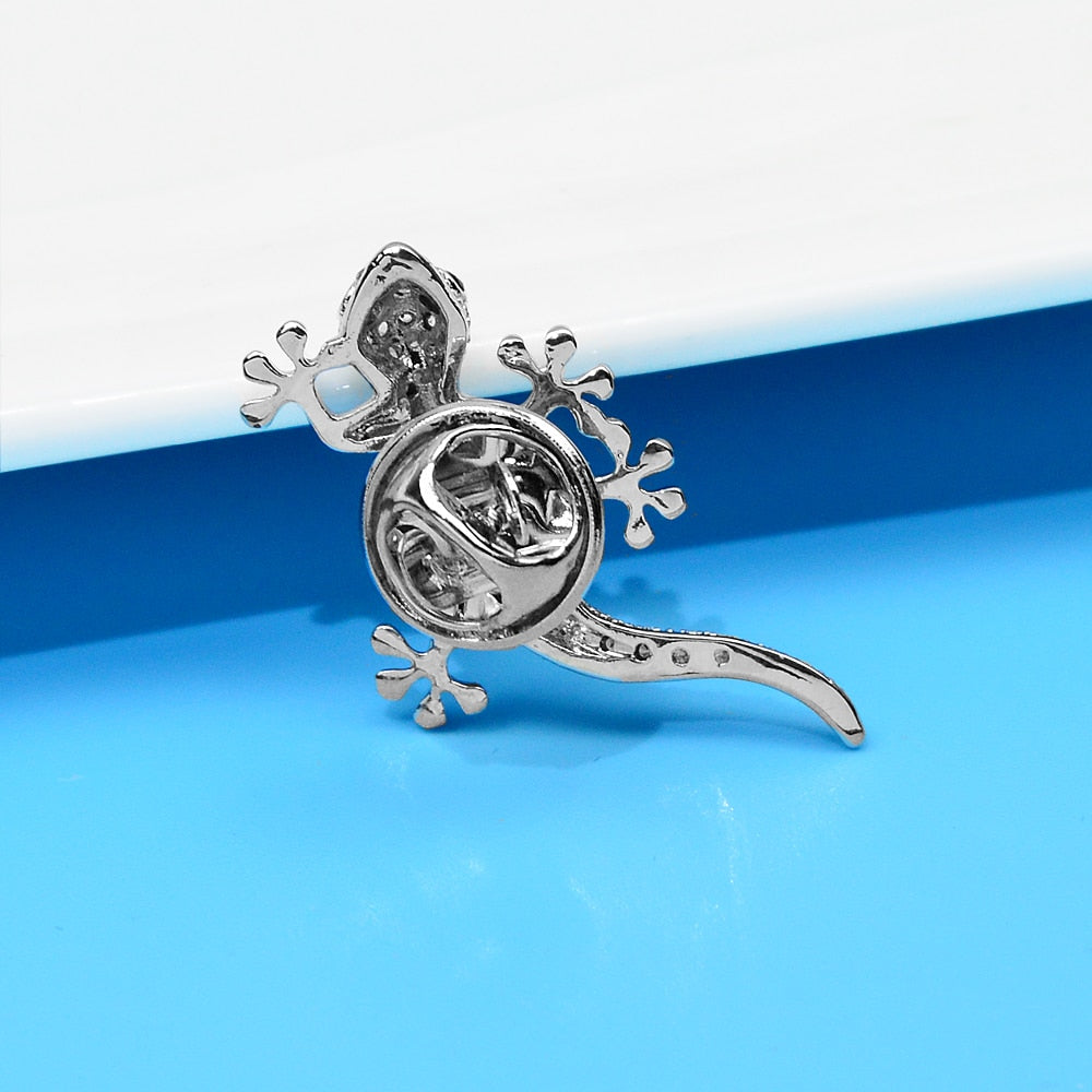 Zircon Small Lizard Collar Pin Brooch