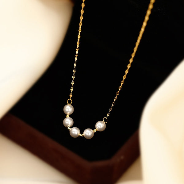 Cute Pearl Necklace Stainless Steel Necklace 5 Pearl Gold Color Necklace