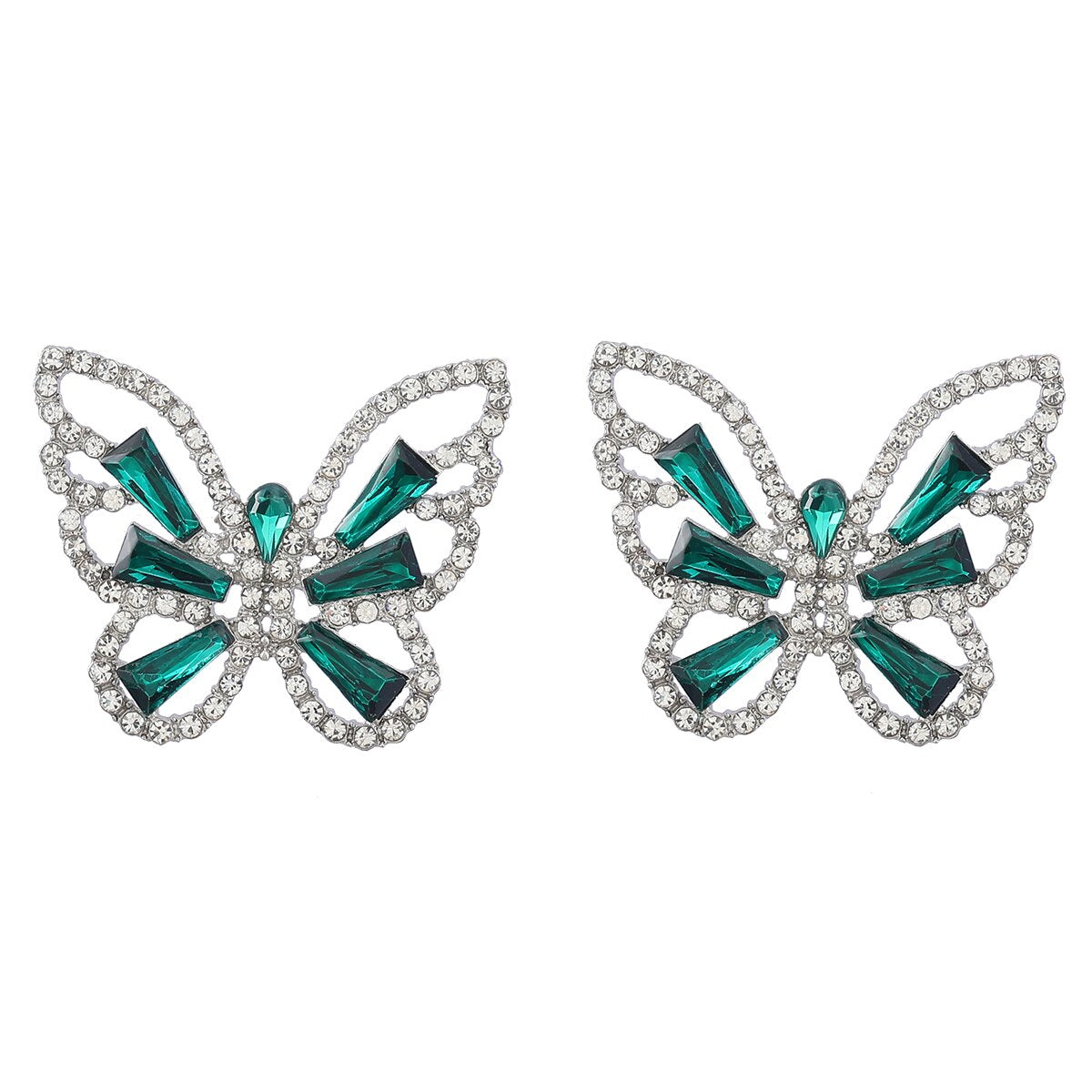 Fashion Metal Cutout Rhinestone Butterfly Earrings Women