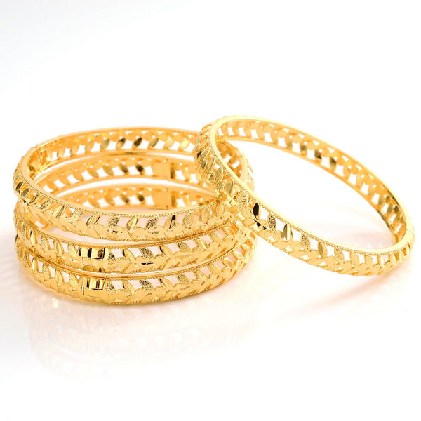 24k 4pcs/Set Dubai Gold Color African Bridal Wedding Openable Bangle For Women Jewelry