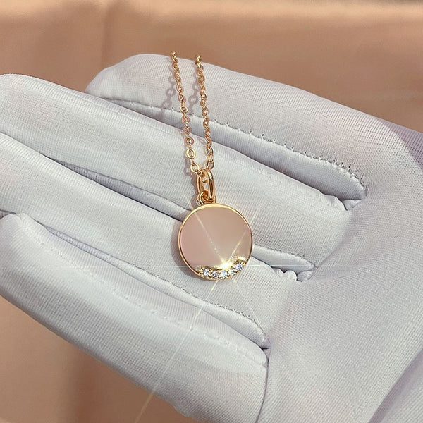 Hot Glossy Dangle Necklace 585 Rose Gold Natural Zircon Round Necklace For Women