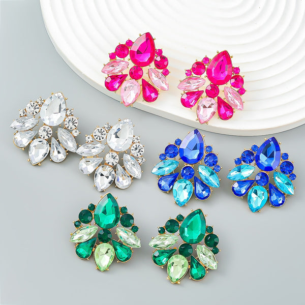 Fashion Metal Water Drop Rhinestone Geometric Earrings Women