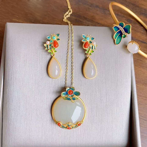 Natural Hetian white jade Drop Earrings