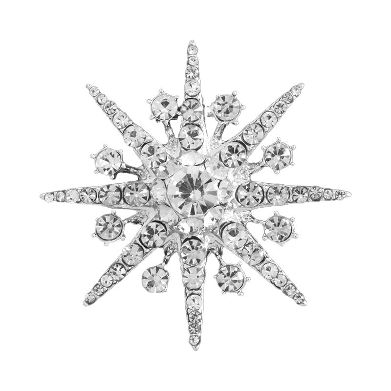 New High-end Rhinestone Star Brooch Sparkling Crystal Snowflake Lapel Pin