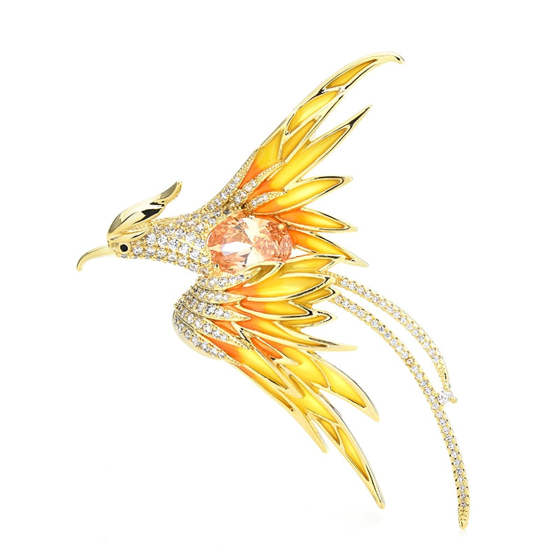 Crystal Phoenix Bird Brooches For Women Men 5-color Enamel Flying Beauty Bird Party Office Brooch