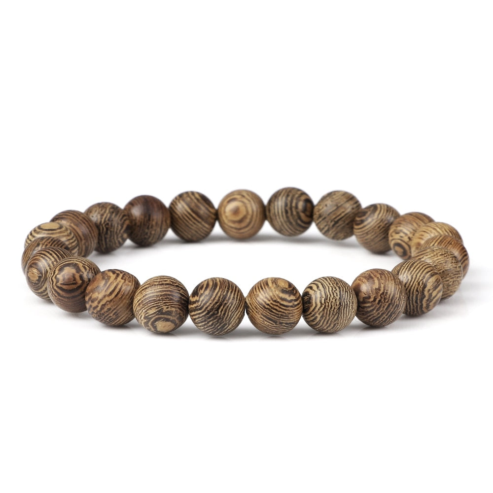 Vintage Men Bracelet 6 8 10 12mm Natural Wood Bead Tibetan Buddha Bracelet