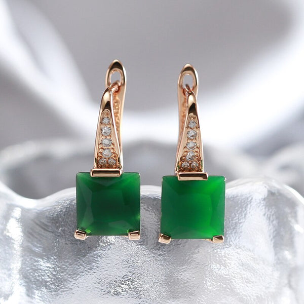 Luxury Faceted Geometric Green Zircon Drop Earrings for Women