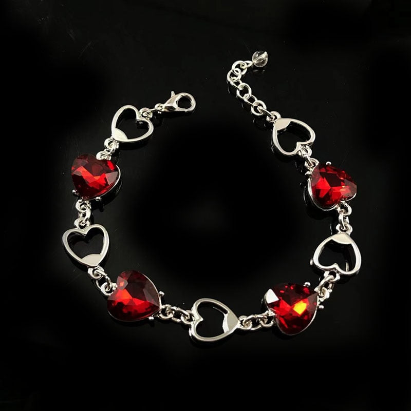 New Fashion Retro Luxury Bracelets Imitated Ruby Red Heart-shaped Crystal Bracelets