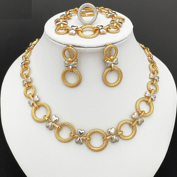 Fashion Jewelry Sets For Women Gold Color Necklace And Earrings Set