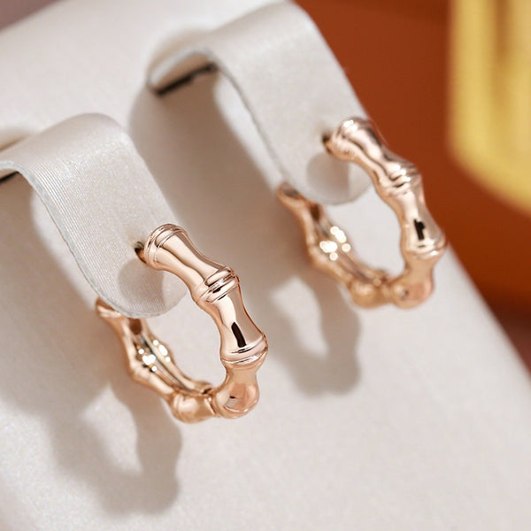 Design Simple Bamboo Shape Gold Color Hoop Earrings Women