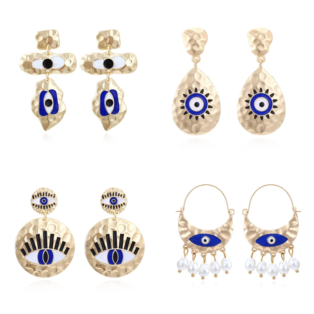 New Round Metal Evil Eye Drop Earrings Statement Dangle Earring