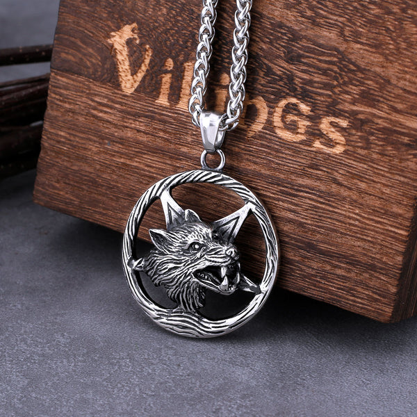 Vintage Vikings Odin Wolf Head Pentagram Necklace Men's