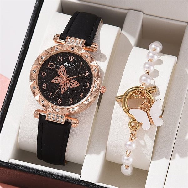 New Luxury Ladies Watch Bracelet Set Quartz Wristwatch 2 PCS Set Women