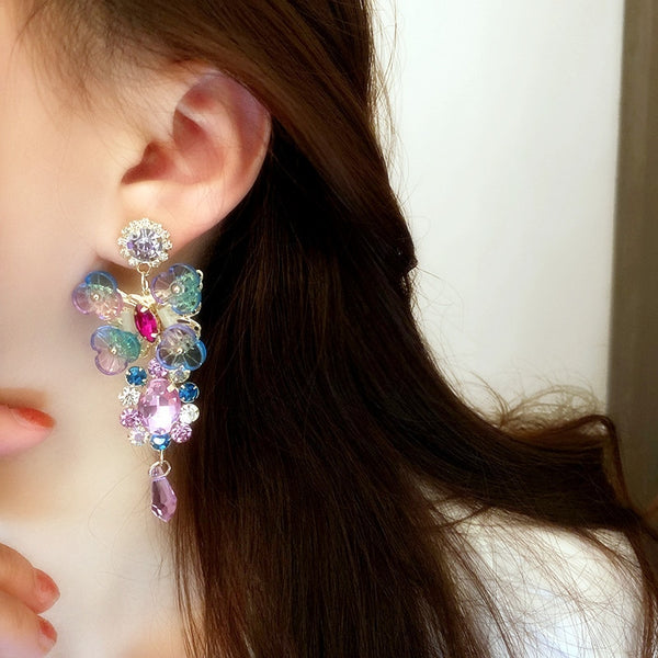 Big Statement Colorful Flowers Waterdrop Crystal Dangle Earrings